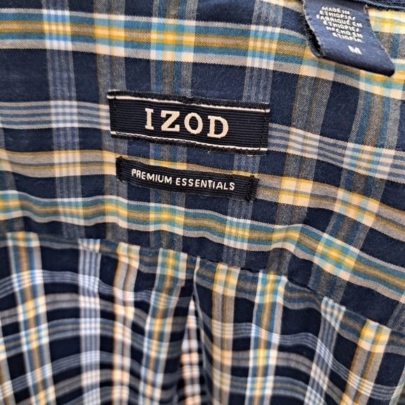 mens IZOD button down plaid check shirt blues Preppy western Med - Picture 6 of 6
